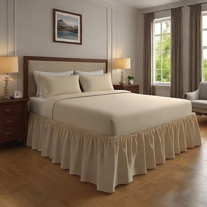 21" Inch Drop Wrap-Around Bed Skirt Ivory 1-Piece Egyptian Cotton