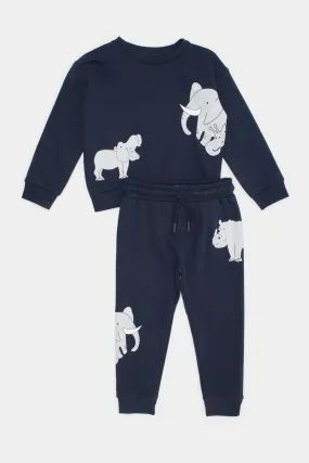 Infant Boys Navy Printed Jogging Suit (2 Piece)