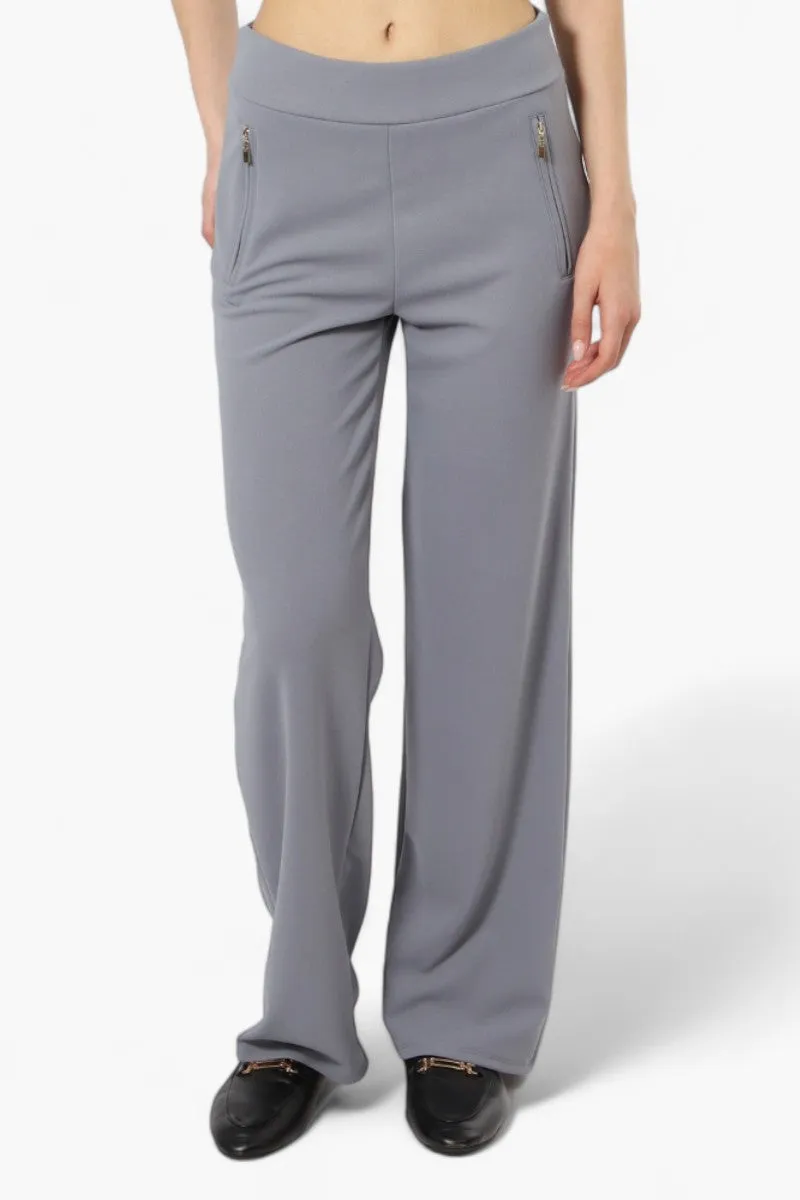 Limite Solid Basic Wide Leg Pants - Grey