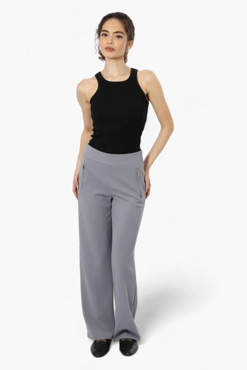 Limite Solid Basic Wide Leg Pants - Grey