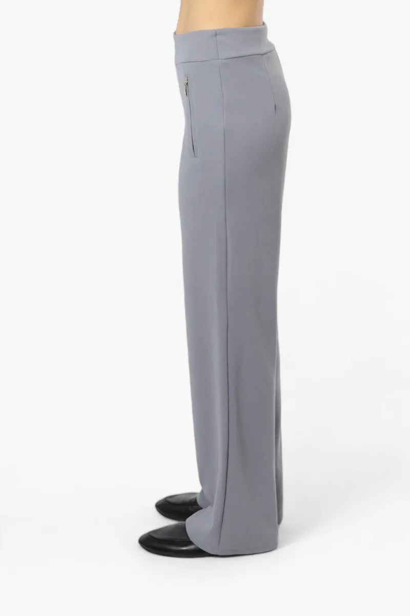Limite Solid Basic Wide Leg Pants - Grey