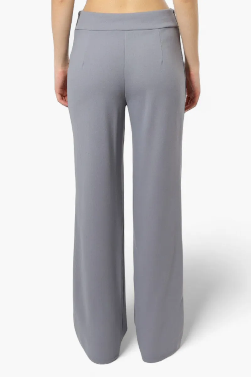 Limite Solid Basic Wide Leg Pants - Grey