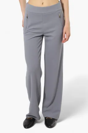Limite Solid Basic Wide Leg Pants - Grey
